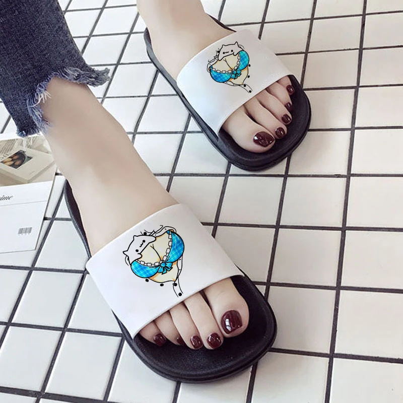 

2021 Summer Fashion women shoes Cartoon Cat fun Print chest Print Harajuku slippers for woman zapatillas mujer