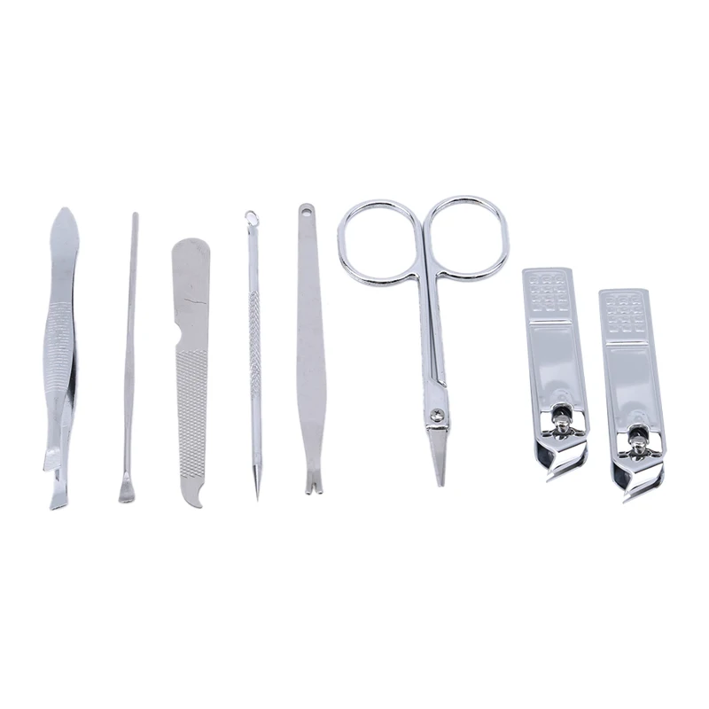 

8PCS/Set New Nail Pedicure Manicure Set Art Care Scissor Tweezer Ear Pick Clipper Acne Needle Tool Utility Stainless Steel Kit