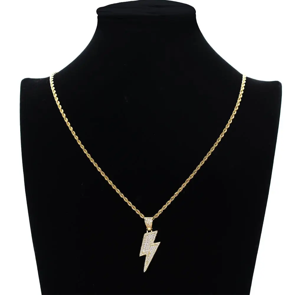 

TOPHIPHOP Iced Out Bling Lightning Pendants With Tennis Chain Copper Material AAA Cubic Zirconia Hip Hop Jewelry Gift