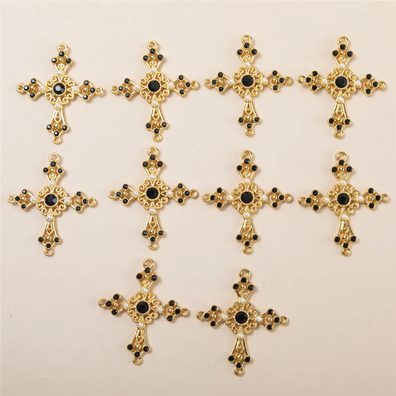 

10pcs/lot Rhinestone Gold Color Cross Charms Pendants DIY Handmade Necklace for Jewelry Making Accessories