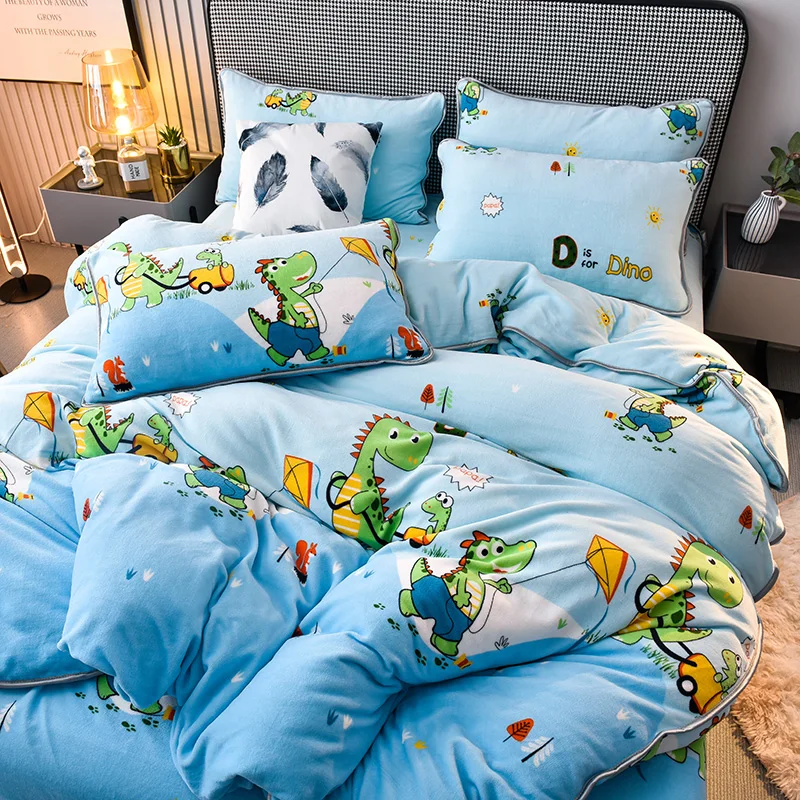 

2020 New Milk Fleece Duvet Cover Set 3pcs/set Fish Flower Flannel Fleece Bedding Set (no Sheet) Cartoon Bed Linen Thicken Winter
