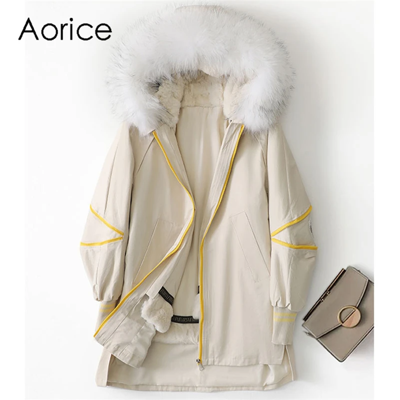 

Aorice Women's Winter Warm Natural Fox Fur Coat Lady Female Luxury Real Rabbit Fur Liner Long Parka Jacket Overcoats A41640