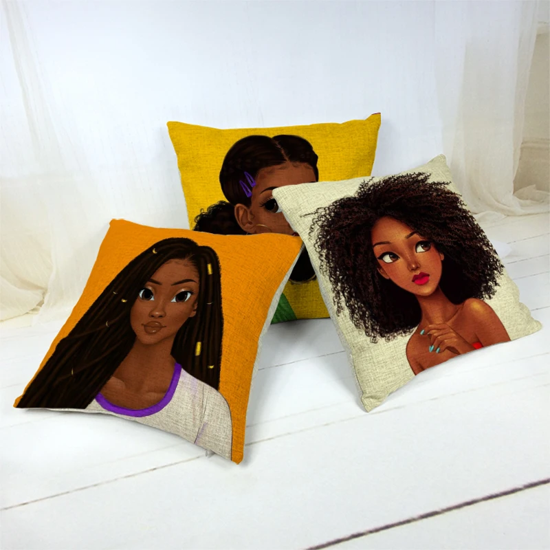 

African Style Character Pattern Throw Pillowcase Colorful Cartoon Woman Avatar Home Sofa Living Room Decoration Cushion Cover
