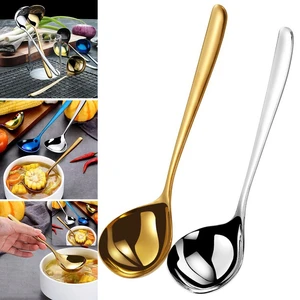 Stainless Steel Spoon Family Soup Spoon Thickening  Creative Long Handle Kitchen Cooking Spoon Home Kitchen Essential Tools
