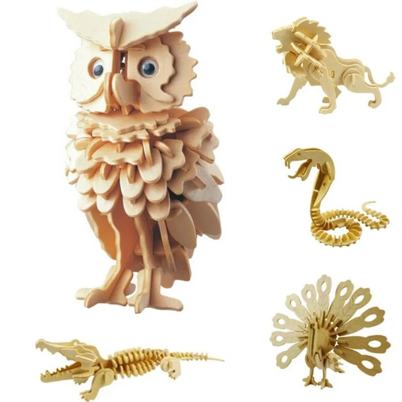 

3D Wooden Owl Puzzle Jigsaw Woodcraft Kids Kit Toy Model DIY Construction Animal Puzzle Game Assembly Gift For Children New