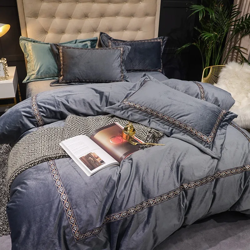 Темно-серый комплект постельного белья вельветовое постельное белье простыня