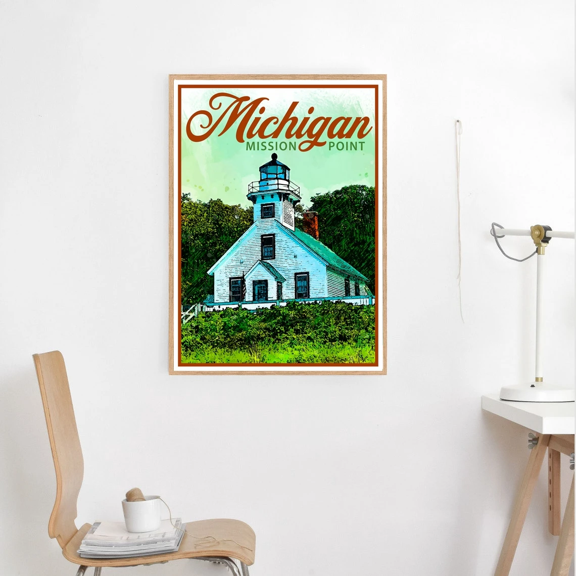 Постер для путешествий из Мичигана винтажный принт Декор маяк миссии настенное