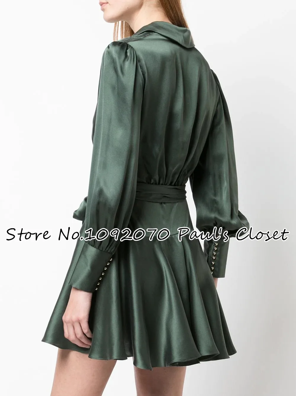 Женское зеленое шелковая накидка с длинным рукавом и манжетами на