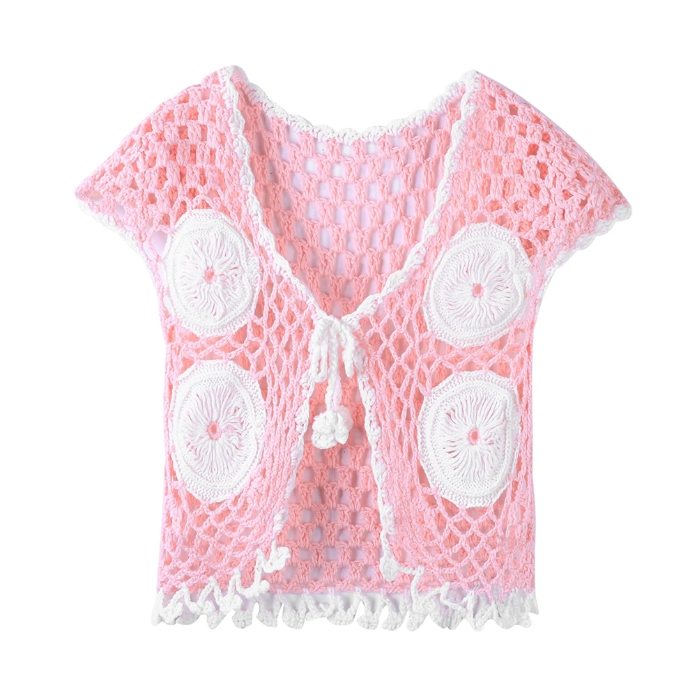 New Spring Summer Baby Girl Clothes Fashion Pretty Comfortable Knitting Hollow Short Sleeve Coat Cute Children Outside |