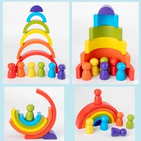 2020 rainbow wooden baby toy montessori rainbow building blocks wood jenga game early educational toy for kid boy girl xmas gift