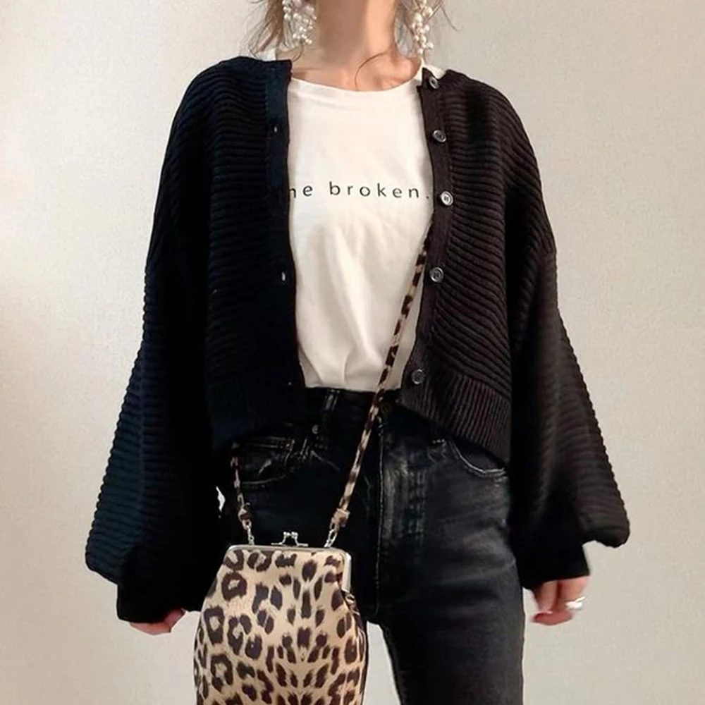 

Black Sweater For Women Solid Vintage Loose Knitted Outwear Long Sleeves Winter Autumn Female Stretchy Knitting Tops Sweaters