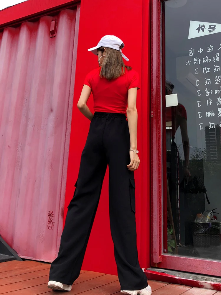 

XUXI 2019 High Waist Woman Leisure Autumn Pants Women Directly Cuffless Trousers Show Thin Western Style Vertical Sense FZ0120