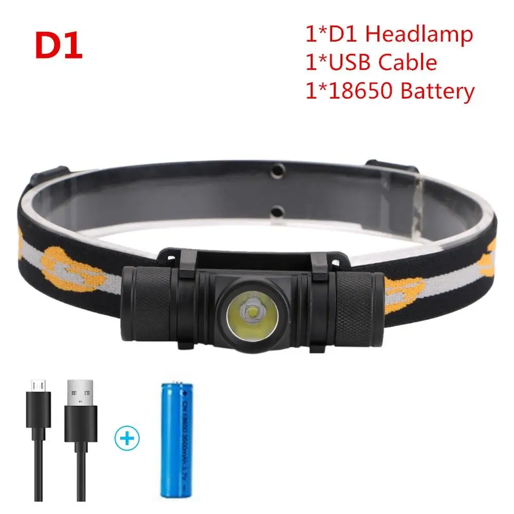 D1 With Battery CREE XM L2 светодиодный налобный фонарь usb зарядка белый свет Головной фонарь 18650 батарея налобный фонарь для кемпинга охоты - Испускаемый цвет: D1 With Battery