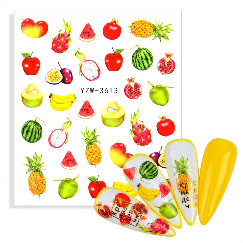 

1pcs 3D Summer Fruit Nails Watermark Tattoo Sticker DIY Designs Coconut Pineapple Kiwi Banana Watermelon Nail Art Sliders Decors