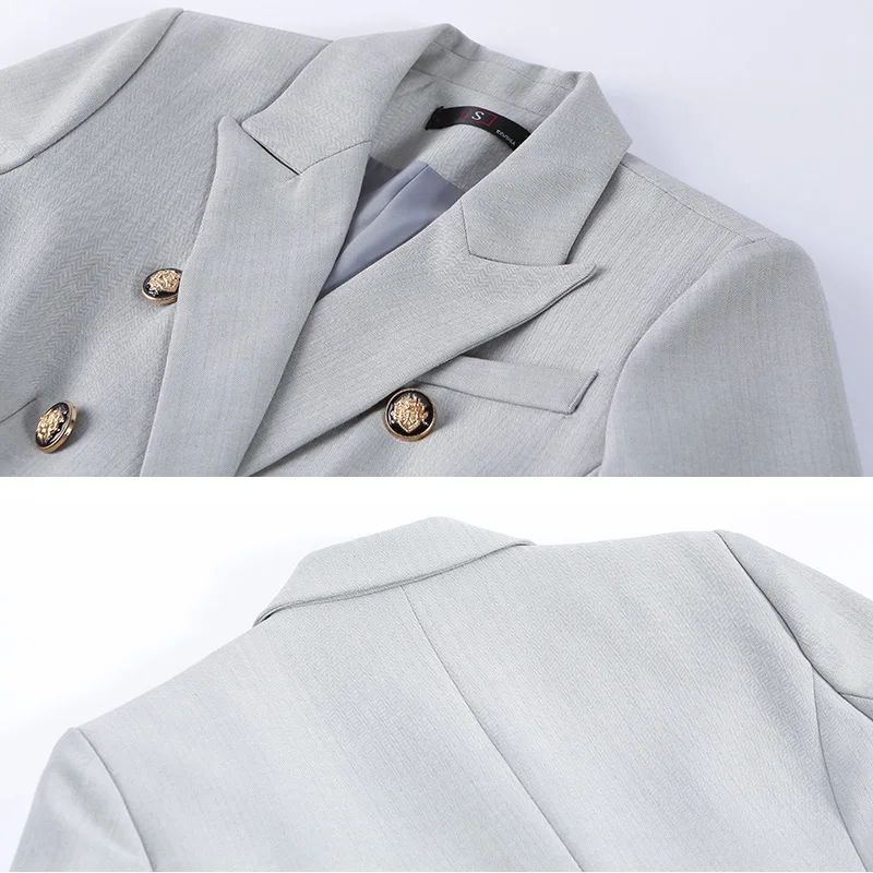 

Women Blazer for Business Wear Herringbone Twill fabric in High Quality Double Breaste Jacket for Office Ladies