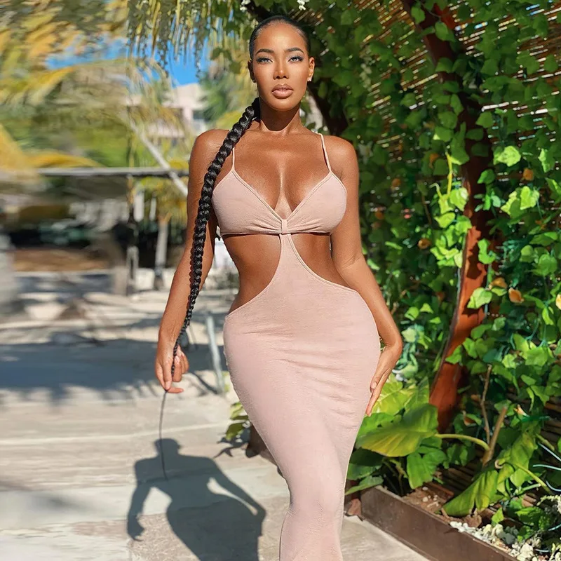 

Summer Women's Dress Deep V-neck Brace Sexy Cutout Elegant Slim Sheath Dress Fashion Women Nightclub Prom Party Dresses