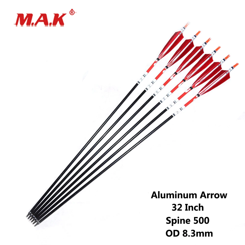 

Aluminum Arrow Spine 500 Diameter 8.3mm 32 Inch with Turkey Feather for Compound Bow/Long Bow Archery Shooting Hunting