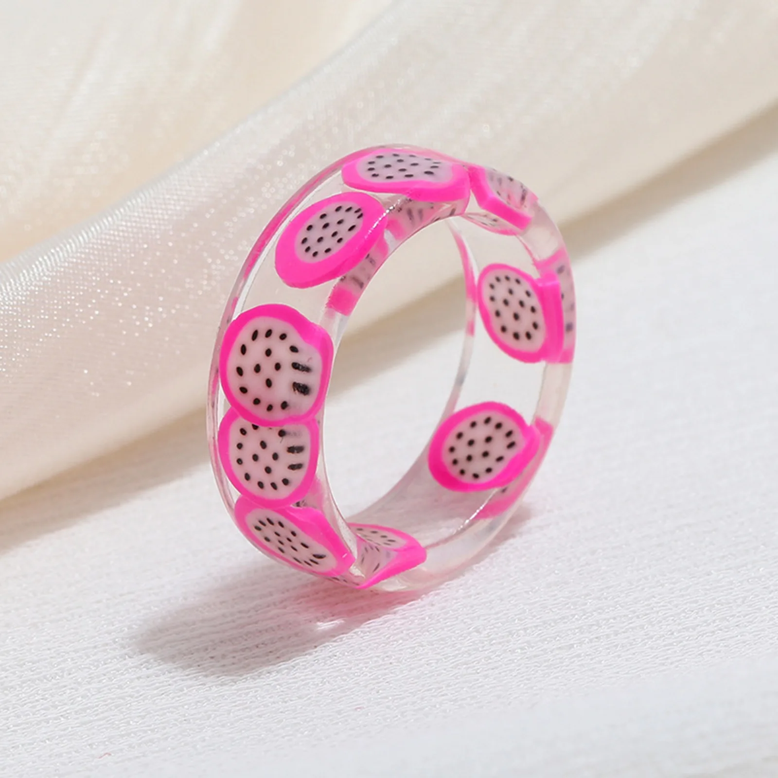 

Fashion Resin Unadjustable Rings Fruit Pattern Lemon Kiwi Colorful For Women Girls Summer Wedding Party Club Rings Jewelry,1PC