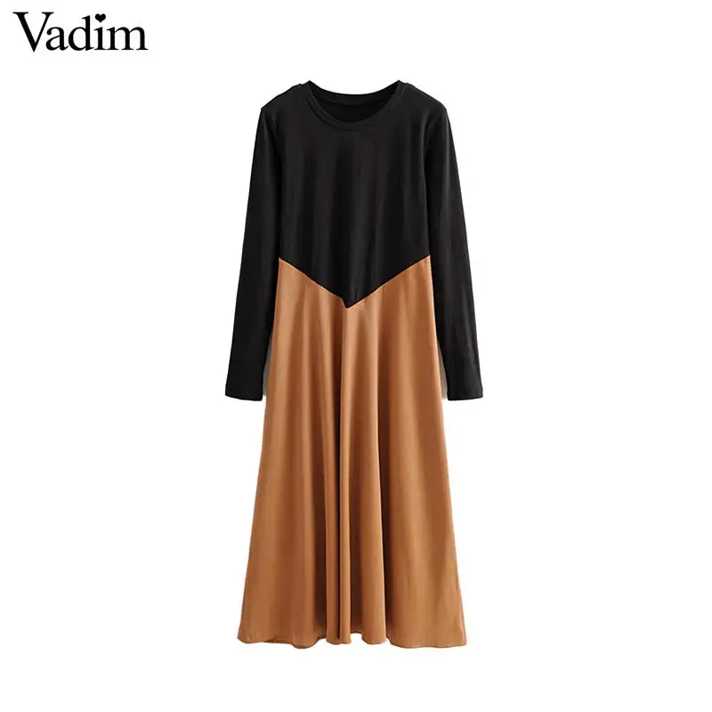 Vadim женское шикарное платье миди в стиле пэчворк с длинным рукавом и круглым