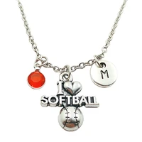 love softball necklace birthstone creative initial letter monogram fashion jewelry women christmas gifts accessories pendants