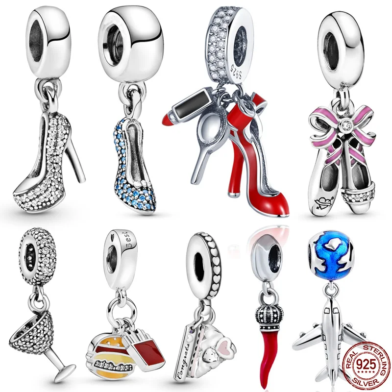 

Подвеска каблуки из серебра 925 пробы с голубым и белым цирконом, подвеска для браслета 3 мм, ювелирные изделия «сделай сам»