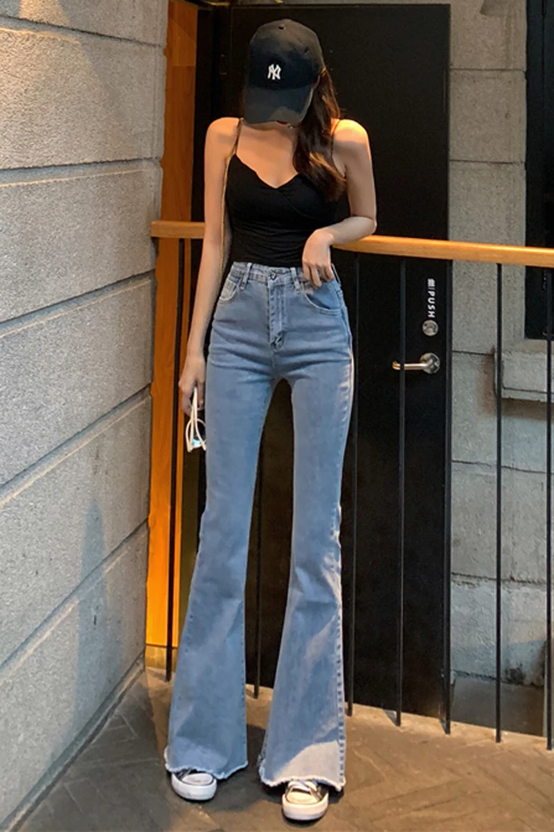 

ZOSOL Straight pants high waist micro flared jeans women's 2020 spring and autumn new thin tight wide leg pants