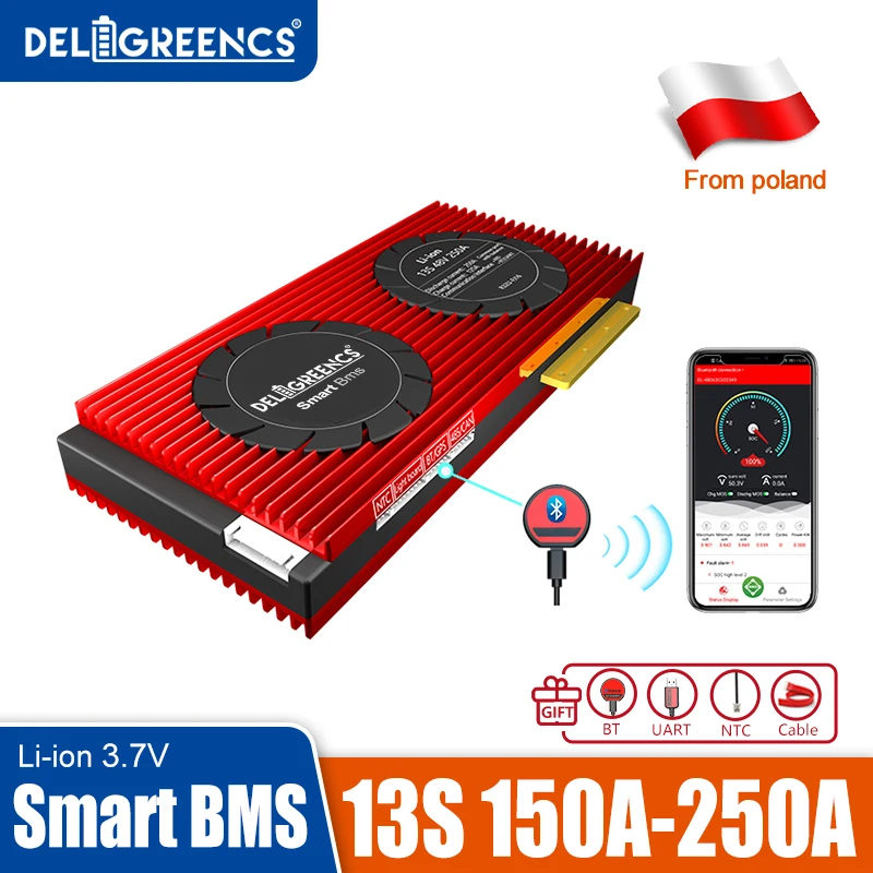 

13s 48v smart BMS 150A 200A 250A UART 485 Bluetooth CAN NTC for 3.7V rated Li-ion Battery Pack Energy Storage With Balance