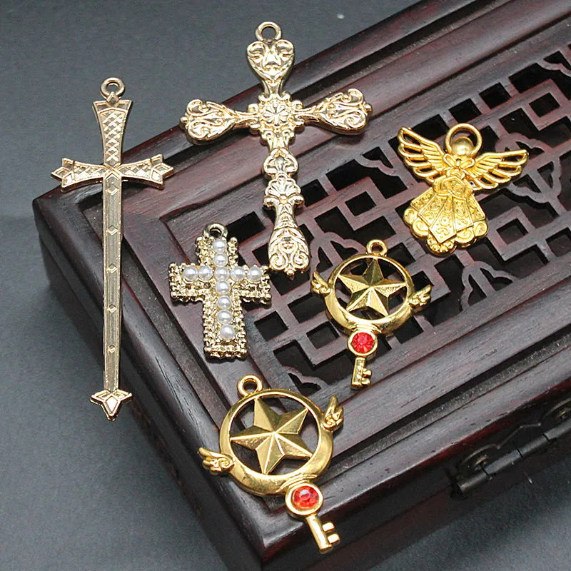 

10PCS Copper Zircon Cross Pendant Charms for Earrings Necklace Heart Diy Pendant Gift Lolita headband material jewellery making