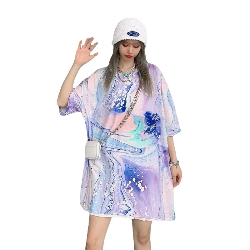 

Harajuku 3D Printing O-Neck Oversized Short Sleeve T-Shirt Y2K Tops Women's Summer Fashion Punk Grunge Mid-Length Graphic Tees