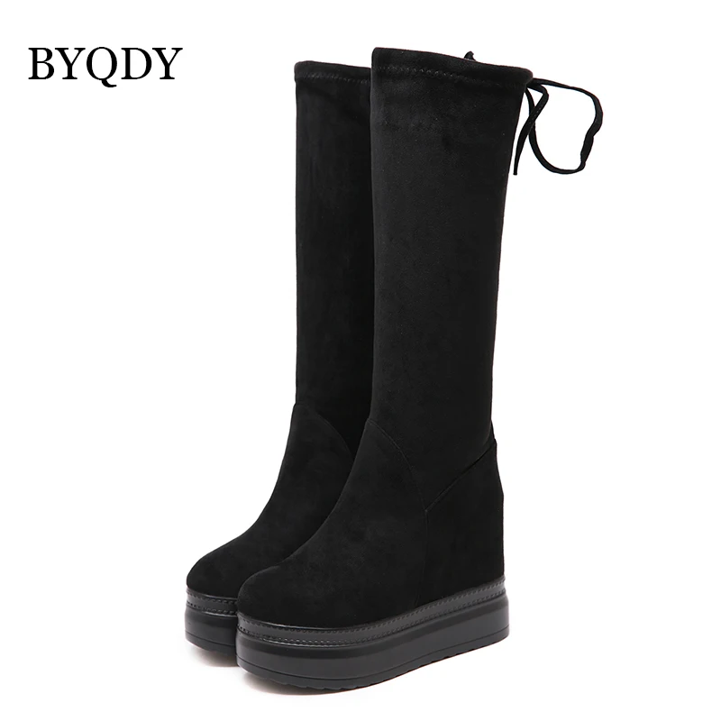 BYQDY Fashion Autumn Knee-High Heels Boots Woman Height Increasing Lady Daily Dress For Mother Shoes Size 34-39 Discount | Обувь