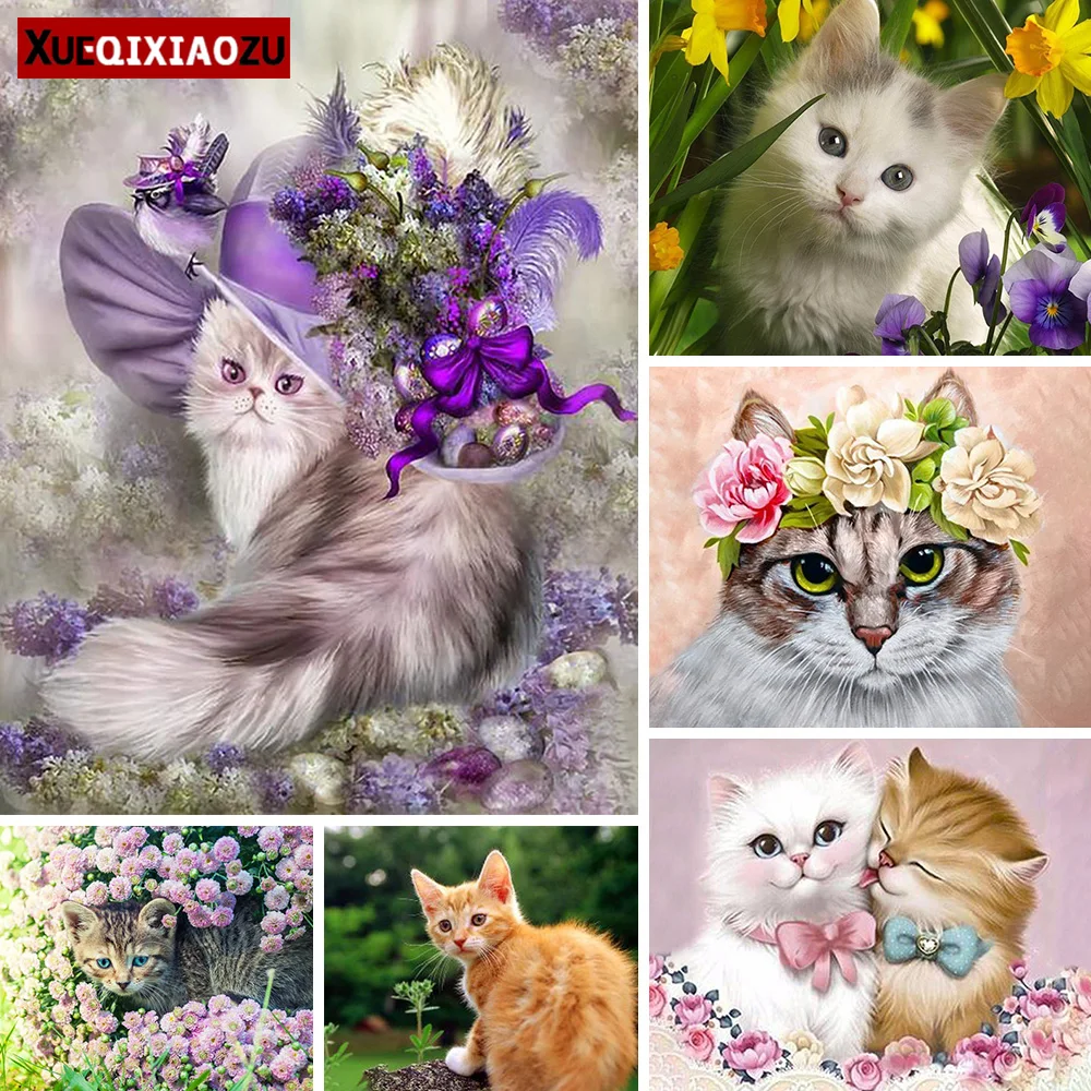 Картины для алмазной вышивки квадратные/круглые элегантные Коты фиолетовая