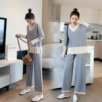 autumn winter knitted maternity sweaters wide leg pants clothing sets korean fashion loose suits for pregnant women