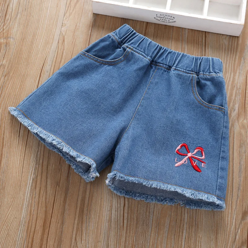 Летние новые джинсовые шорты для девочек однотонная пляжная одежда маленьких