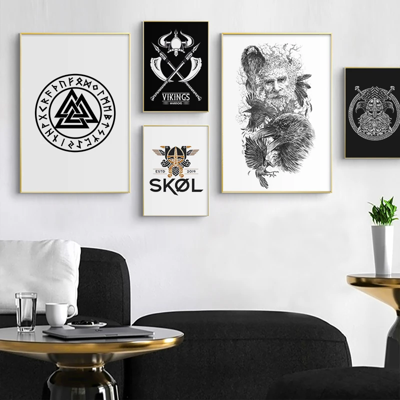 

Viking Warrior Valknut Symbol Rune Canvas Painting Nordic Mythology Posters And Prints Wall Art Pictures Tattoo Shop Decoration