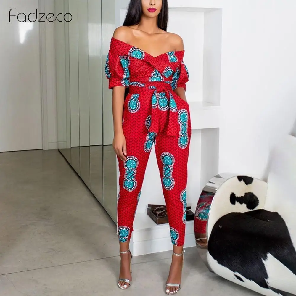 Fadzeco африканская одежда для женщин Модный сексуальный комбинезон с этническим