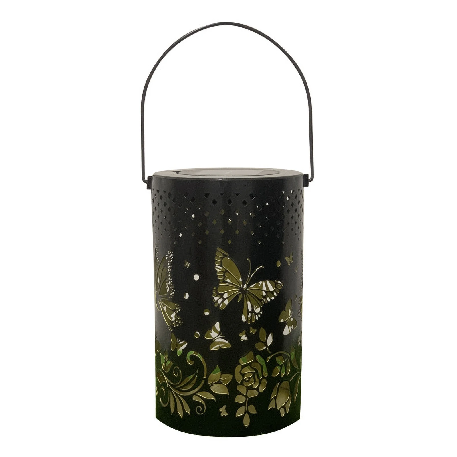 

Retro Solar Lantern Light Outdoor Garden Hanging Lights Metal Butterfly Hollow Carving Pattern Light Lamp For Courtyard Walkway