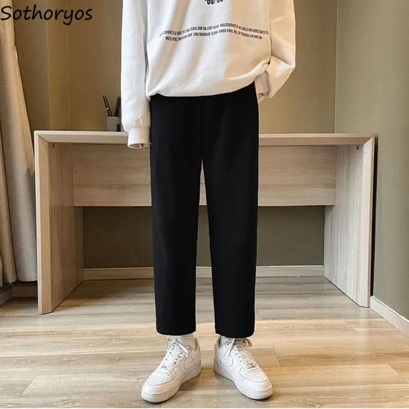 

Casual Pants Women Elastic Waist Ankle-length Loose Solid Korean Style Spring Autumn Straight Plus Velvet Oversize Leisure Chic