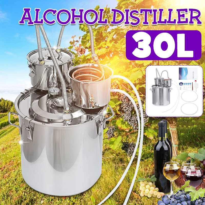 

Efficient 8GAL 30L 3pot Distiller Alambic Moonshine Alcohol Still Stainless Copper DIY Brew Water Wine Essential Oil Brewing Kit