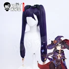 Mona cosplay Wig Genshin Impact cosplay hhsiu  черный и фиолетовый смешанный цвет двойной хвостик длинный парик из синтетического волокна