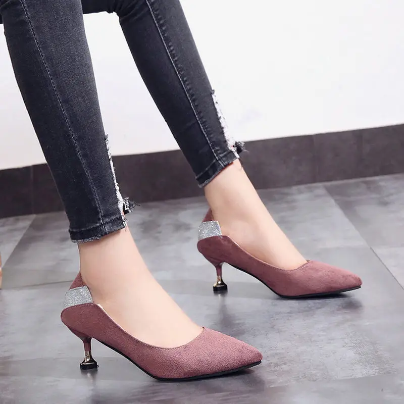 

Туфли женские на шпильке, заостренный носок, без застежки, классические, на весну/лето, G6009