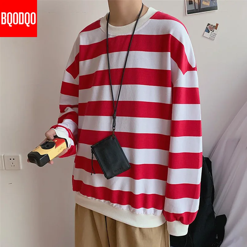 Harajuku полосатая толстовка с капюшоном мужская круглым вырезом элегантный дизайн