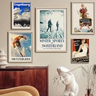 Швейцарский постер, винтажный настенный постер 97 для зимних видов спорта, лыж, Постер для спальни, домашний декор