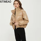 Модная женская стеганая куртка Xitimeao из искусственной кожи 2021, толстая теплая парка, пальто, винтажная женская верхняя одежда с длинным рукавом, шикарные топы