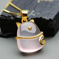 925 silver new fashion totoro necklace 18k gold plated lucky cat clavicle chain pink crystal pendant jewelry for women wholesale