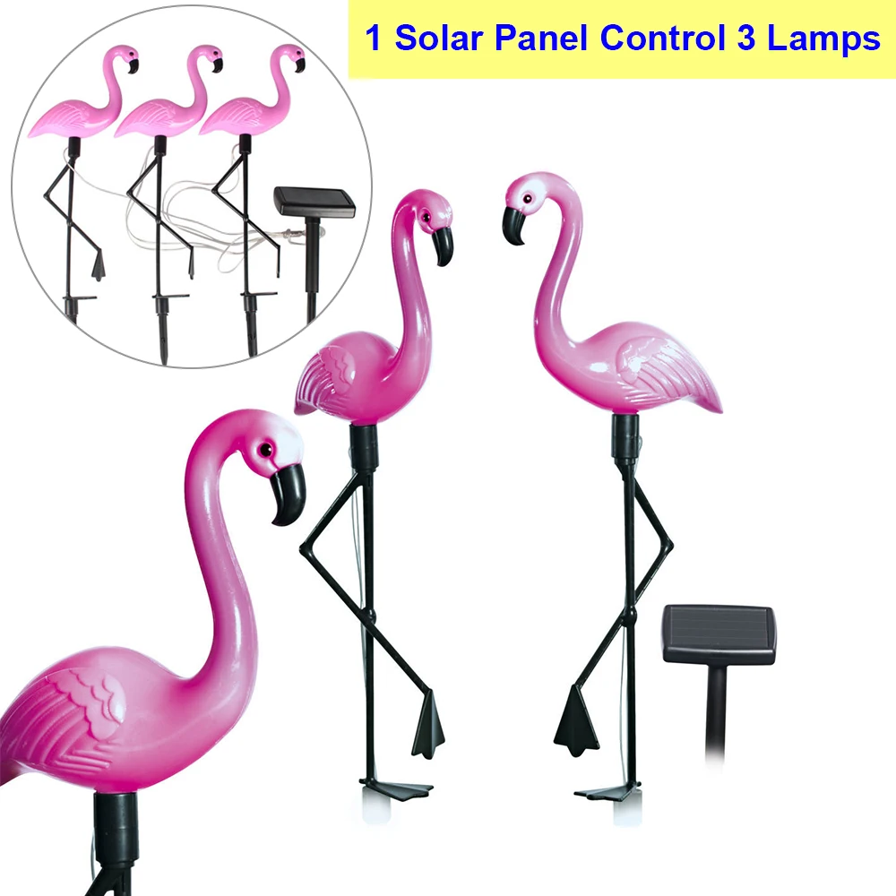 1Solar Paenl 3Lights Солнечный садовый светильник, солнечный фламинго, светильник, Водонепроницаемый Розовый газон, декоративный светильник, уличный садовый светильник D30 - Мощность в ваттах: 1Solar Paenl 3Lights
