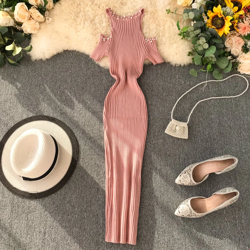 ALPHALMODA 2019 осеннее женское трикотажное платье с открытыми плечами украшенное
