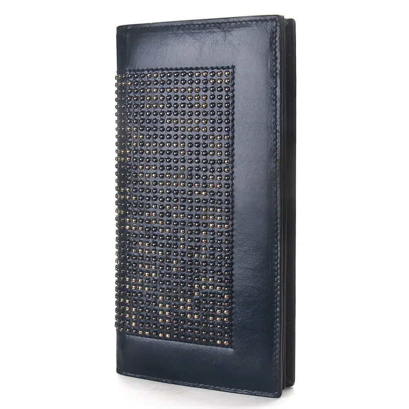 

Women's Leather Wallet Long Oil Wax Leather Studded Clutch Casual Wallet