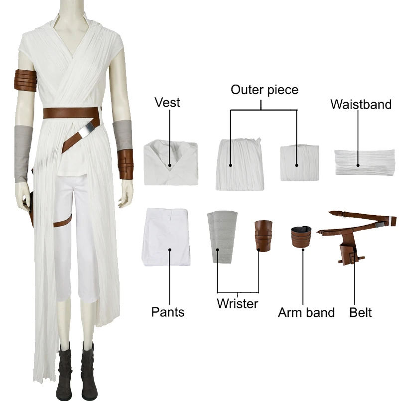 

Movie Star 9 Cosplay Superheroine Costume Rey Role-playing White Uniform Fancy Halloween Carnival Outfit For Adult Women