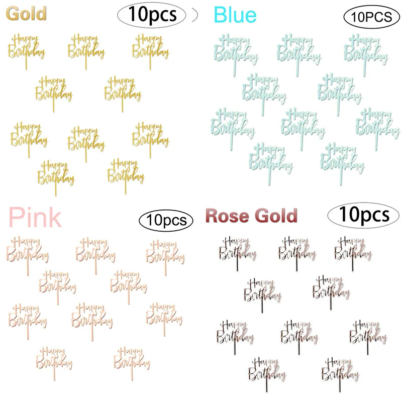 

New 10pcs Gold Blue Happy Birthday Cake Toppers Acrylic Birthday Cake Topper for Kids Birthday Party Cake Decoration Baby Shower