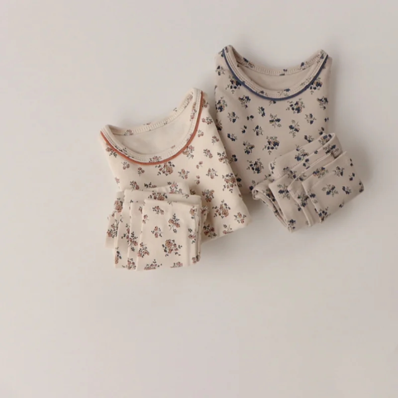 Conjunto de pijamas de estilo coreano para ni&ntilde;as, ropa de dormir con Top de manga larga Floral y pantalones de aire acondicionado, ropa de casa c&aacute;lida, 2 uds., E1078, 2021-2